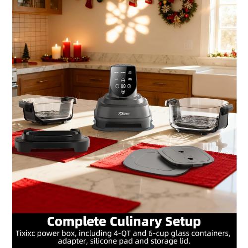 5-in-1 Portable Glass Air Fryer, 4QT & 6-Cup Glass Containers with Lids, Silicone Mat, 1500W Small Air Fryer, 90% Less Oil, Dishwasher/Freezer Safe for Single Servings, Family Meals