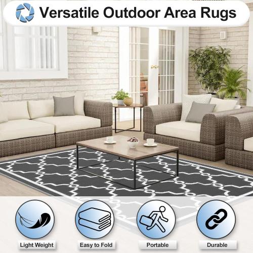 OutdoorLines Outdoor Reversible Rugs for Patio 4x6 ft - Outside Plastic Carpet, Stain & UV Resistant Portable RV Mat, Straw Rug for Camping, Backyard, Deck, Picnic, Porch Moroccan Gray & White
