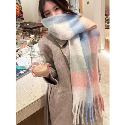 Women's Plaid Winter Scarf Soft Large Wraps Shawl Cold Weather Thick Blanket Scarfs with Fringe