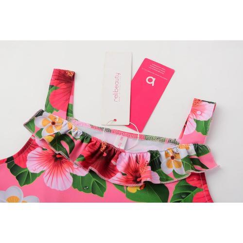 Size S....ReliBeauty Hawaiian Skirt Costume for Girls Red Flowers 6 Piece Kit