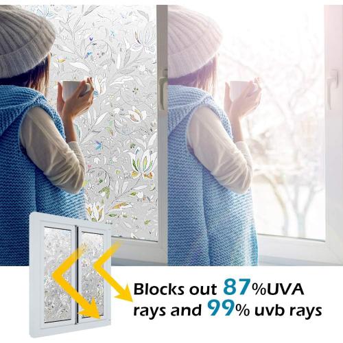 Window Privacy Film, Frosted Removable Glass Covering for Bathroom, Opaque Static Cling Heat Control Door Sticker for Home Office Living Room, Non-Adhesive Matte White (23.5 x 157)