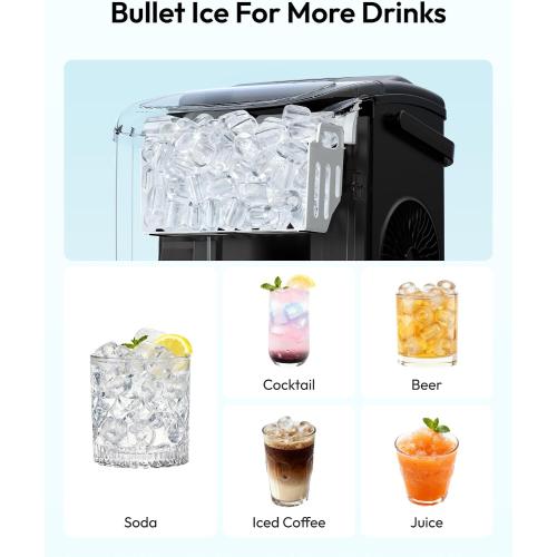 EUHOMY Countertop Ice Maker Machine with Handle, 26lbs in 24Hrs, 9 Ice Cubes Ready in 6 Mins, Auto-Cleaning Portable Ice Maker with Basket and Scoop, for Home/Kitchen/Camping/RV. (Black)