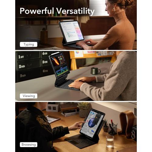 ESR iPad Pro 13 Inch Case with Keyboard (M5/M4, 2025/2024), iPad Pro 13 Keyboard Case with Easy-Set Magnetic Stand, Portrait/Raised Modes for iPad Pro 13, Removable, Rebound 360 Series, Black