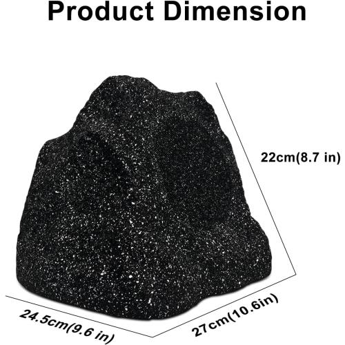 BLACK Herdio Outdoor Rock Bluetooth Speakers Wired IPX7 Waterproof 200 Watt Resin Material All Weather for Deck Pool Backyard Patio Garden BBQ (1 Pair Black)