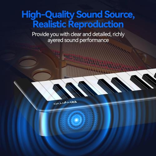 Rhymo Folding Piano Keyboard, 61 Keys Sensitive Electric Piano, Weighted Portable Electric Keyboards with Bluetooth MIDI, Digital Foldable Keyboard for Beginner (Black)