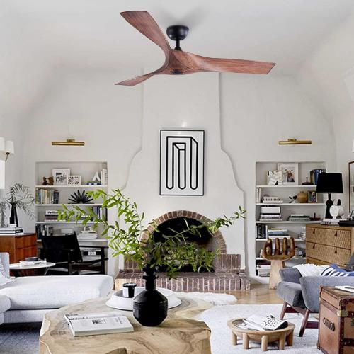 VONLUCE Ceiling Fan No Light, 52 Mid Century Ceiling Fans and Remote Control, 6 Speeds Noiseless DC Motor, 3 ABS Blades, Indoor Ceiling Fan for Kitchen Bedroom Living Room Farmhouse, Walnut