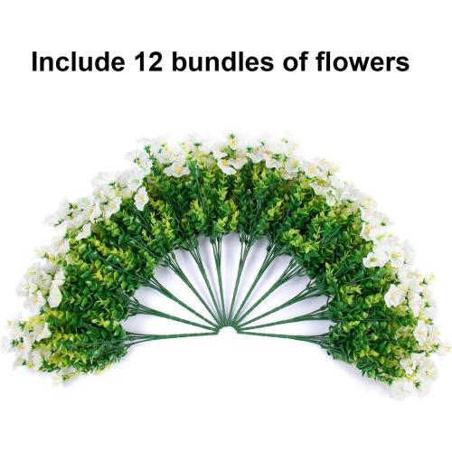 Artificial Flowers for Outdoors Fake Plants Outside Decoration, 12 Bundles Silk White Morning Glory UV Resistant Look Real Faux Flowers for Planter Front Door Porch Patio Yard Gardens Balcony