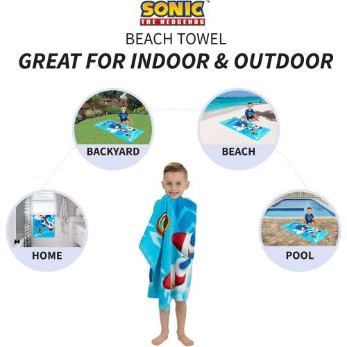 Franco Sonic The Hedgehog Recycled Polyester Beach Towel, 58 in x 28 in, Ready to Run Pattern