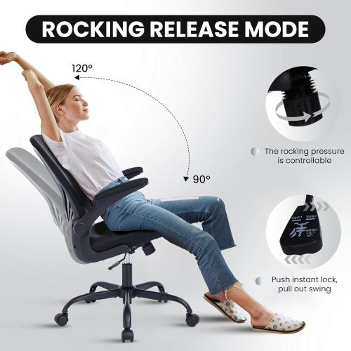 Color Black Comfortable Desk Chair Ergonomic Office Chairs with Lumbar Supoort and Flip-up Armrest Comfy Computer Chairs Study Chair for Home Office Black