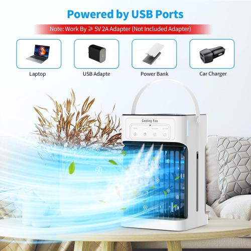 Portable Air Conditioners for Bedroom, Dual Motor Evaporative Air Cooler with 3 Speeds & 3 Mist, 7 Color Night Light Cooling Fan with 2-8H Timer, 1100ML Personal AC Unit for Office Room