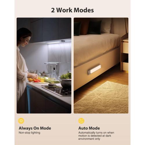 LED Under Cabinet Lighting, Battery Operated Motion Sensor Light Indoor Wireless, 3 Color Temps, USB Rechargeable Closet Light, Dimmable Under Counter Lights for Kitchen Stairs Closet Pantry, 2 Pack
