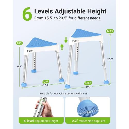 FULLOT Space-Saving Triangular Shower Chair for Inside Shower, 400 lbs
