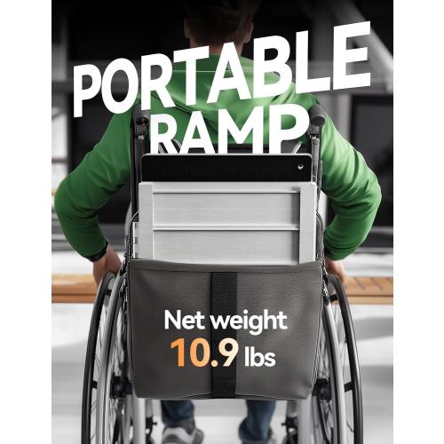 FACHNUO 2 Feet Portable Wheelchair Ramp, Non-Skid Aluminum Handicap Ramps with Handle, Folding Threshold Wheel Chair Ramp for Home Steps, Stairs, Entry, Threshold, Doorways, Scooter, 800LBS Capacity