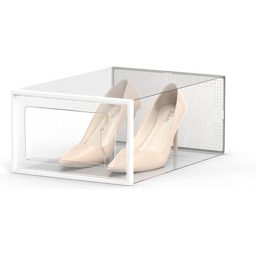 SEE SPRING 12 Pack Shoe Storage Box, Clear Plastic Stackable Shoe Organizer for Closet, Space Saving Foldable Shoe Rack Sneaker Container Bin Holder