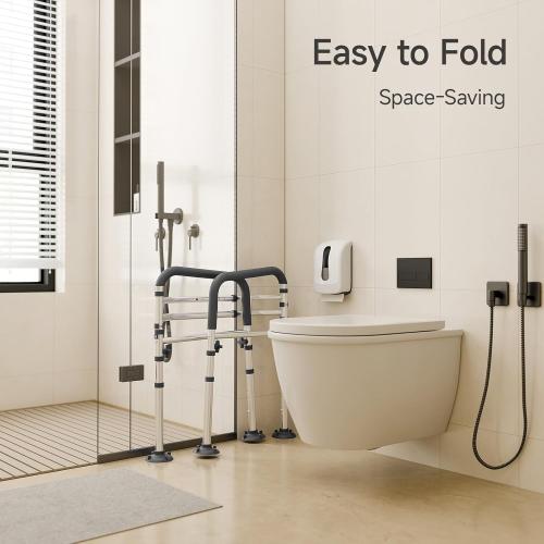 Toilet Safety Rails,Height-Adjustable Toilet Frame Width-Adjustable Toilet Handles Foldable Toilet Rail Provides Support for Seniors ， Pregnant ，Disabled （Gray）