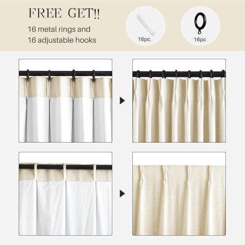 Pinch Pleated Curtains 100% Blackout Linen Curtains 95 Inches Long for Bedroom Living Room, Creamy Beige Memory Trained Thermal Insulated Room Darkening Window Drapes with Hooks 2 Panels 40Wx95L