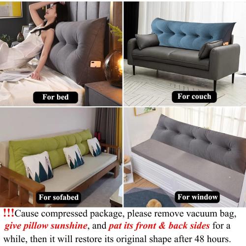 Grey Wedge Headboard Pillow for Sleeping Back Rest Pillows with Removable Cover Triangle Reading Pillow for Sitting in Bed, Gray