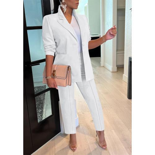 HuiSiFang Women's Blazer and Pants 2 Piece Suits 2025 Fall Fashion Solid Color Casual Blazer Sets Size medium