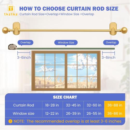TKZTKZ Curtain Rods No Drilling with Adhesive Brackets,Adjust 36-88,Gold