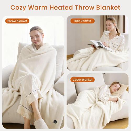Heated Throw Blanket Electric Blanket with Built-in Button Controller 50x60 One-Touch Ultra Cozy Soft Warm Heating Electric Blanket with 4 Heat Levels & 4 Hours Auto-Off Overheat Protection