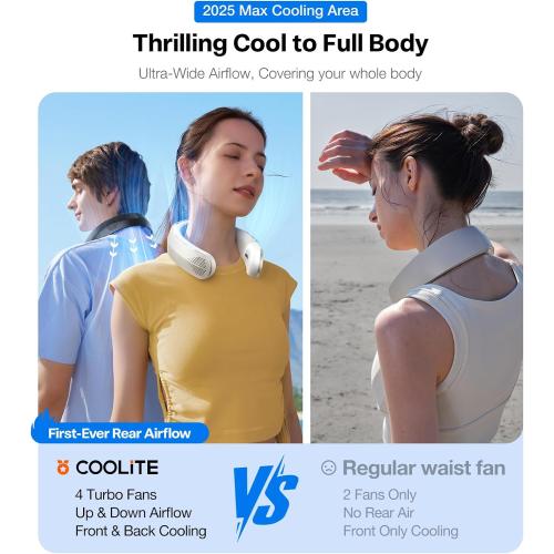 TORRAS COOLiTE Neck Fan, Industry’s Strongest Wind Power, Portable Neck Fan with 14H Battery, 360° Cooling Neck Fan, Lightweight & Foldable Neck Fans for Outdoor, Travel, Gifts for Dad, Women, Black