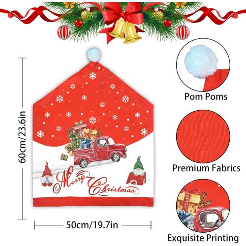 Christmas Chair Covers Set of 4, Christmas Chair Back Covers, Santa Hat Chair Covers, Christmas Decorations Indoor Chair Covers for Dining Room, Christmas Kitchen Decor Dining Room Chair Covers