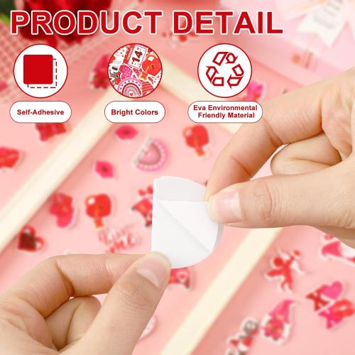 JULBEAR Valentine's Day Foam Sticker, 300Pcs Cartoon Styles Color Printing Heart Self Adhesive Stickers for Kids Party Favors DIY Crafts Decorations