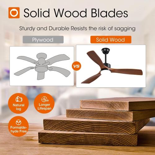addlon 52 inch Ceiling Fans with Lights and Remote Control, Reversible, 3 Wood Blades, 6 Speeds, 3CCT Dimmable, Noiseless, Indoor/Outdoor Black Walnut Ceiling Fan for Bedroom Living Room Gazebo Patio