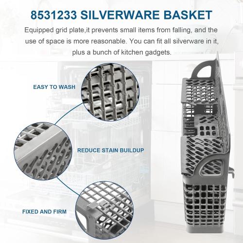 AMI PARTS 8531233 WP8562043 Universal Dishwasher Silverware Basket Replacement Fit for Whirlpool Kitchenaid Dishwasher Utensil Rack Basket, Replaces 8531233,8562043, WP8531233VP