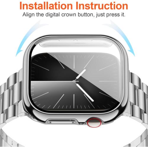 iiteeology Compatible with Apple Watch Band 46mm Series 11 Series 10, Upgraded Stainless Steel Band with iWatch Screen Protector Case for Men Women Silver/Silver