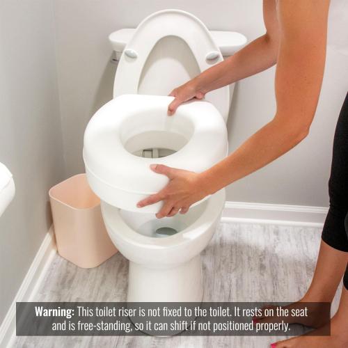 HealthSmart Enhanced Comfort 5 Raised (Round) Toilet Seat Risers for Seniors 5 Slip Resistant Pads FSA/HSA Eligible Padded Toilet Seat Elevation 15.7 x 15.2 x 6.1