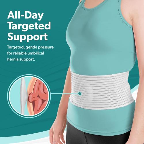 BraceAbility Umbilical Hernia Belt - Abdominal Binder Truss with Compression Pad for Belly Button, Navel, Ventral, Epigastric, Hiatal Hernia Relief, Support Brace for Men or Women (S/M 5 White)
