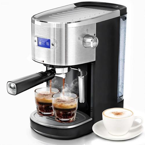 20 Bar Espresso Machine Semi-Automatic, Professional Coffee Maker with Milk Frother Steam Wand & 45OZ Removable Water Tank, Home Barista System for Cappuccino, Latte, Americano-Stainless Steel