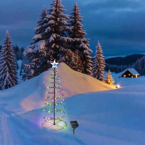 Solar Spiral Tree Lights，Solar Metal LED Christmas Tree Decoration Light, Christmas Decoration for Home Garden Lawn Patio Yard (Multicolor)