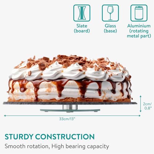 13 Dark Grey Navaris Slate Lazy Susan Serving Platter - 13 (33cm) Rotating Turntable Tray Board for Cheese Dessert Dishes Cake Snack Platters Tapas - Rotating Server