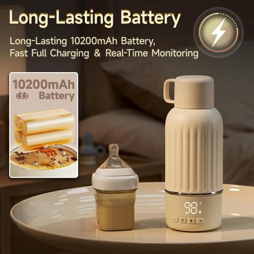 Snow Bear Portable Bottle Warmer for Travel, Fast Heating in 2.5 Mins for Breast Milk and Formula, 10200mAh Battery with LED Display, 17oz Large Capacity, Baby Bottle Warmer with Temperature Control