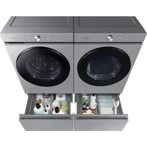 SAMSUNG 27-Inch Bespoke Front Load Washer Dryer Pedestal Stand w/ Pull Out Laundry Storage Drawer, WE502NT, Silver Steel