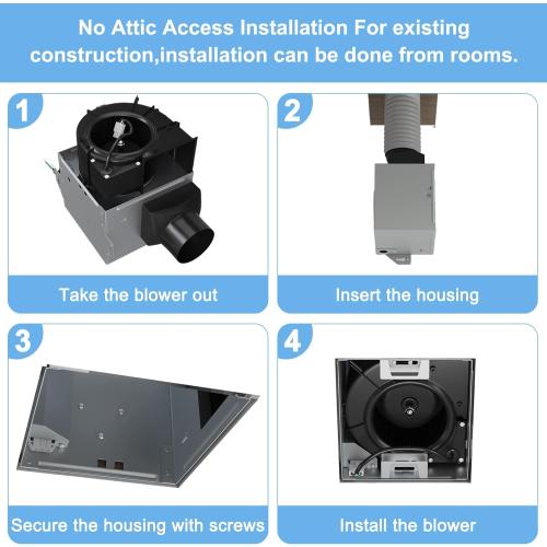 Bathroom Exhaust Fan 80CFM 1.5Sone, Quiet Bath Fan with 4inch duct, Energy-Saving Household Ventilation Fan, No Attic access Needed Installation, Classic White Grille (80CFM)