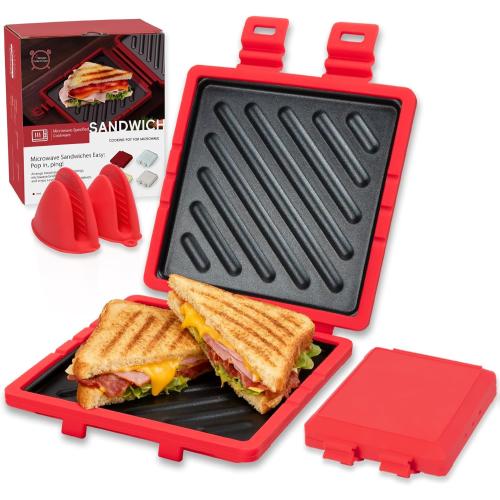 Microwave Sandwich Maker, Microwave Toaster with Adjustable Silicone Strap, Removable Non-Stick Microwave Grilled Cheese Maker, Microwave Grill Crispy, Melted in Minutes for Travel, Office, Dorm, Home