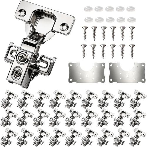 Cabinet Hinges - 40 Pack Soft Close Cabinet Hinges for 1/2 Overlay Cabinet,Stainless 105Deg Opening Face Frame Cabinet Door Hinges with Door Bumper,Cabinet Hinge Repair Plate and Screws
