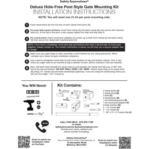 Safety Innovations No Hole Stairway Baby Gate Mounting Kit - Fits Posts from 2 3/4 inches to 3 1/2 inches Wide with Square or Round Tops - No Adhesives On Or Screws in Your Posts, (1-Pack)