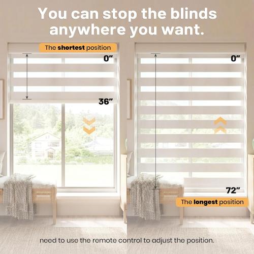 Motorized Blinds with Remote, Cordless Automatic Zebra Shades, Smart Blind for Windows, Grey, 35 x 72