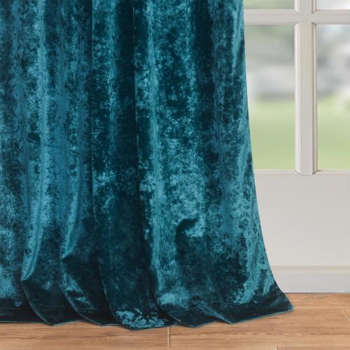 2pcs Size 52x63 Color Blue Luxury Crushed Print Peacock Velvet Curtains 63 inches Long Rod Pocket Thermal Insulated Blackout Window Drapes for Living Room/Bedroom/Dining Room, W52 x L63, 2 Pcs