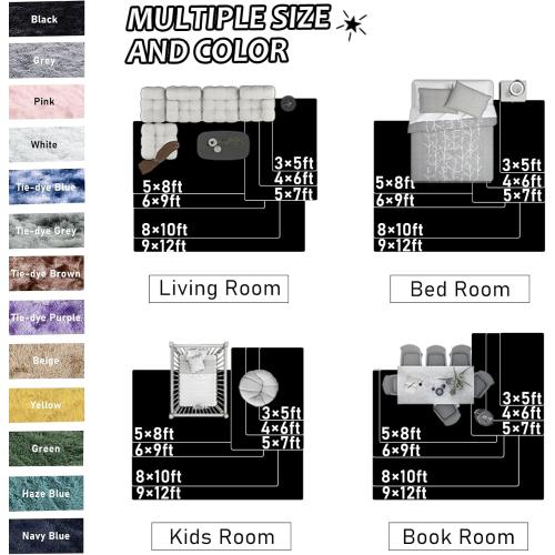 Black Rugs for Living Room Fluffy 5x7 ft Bedroom Rug Non-Slip Area Rugs Shag Carpet for Nursery Kids PlayRoom Dorm Office Indoor Modern Plush Carpets Boys