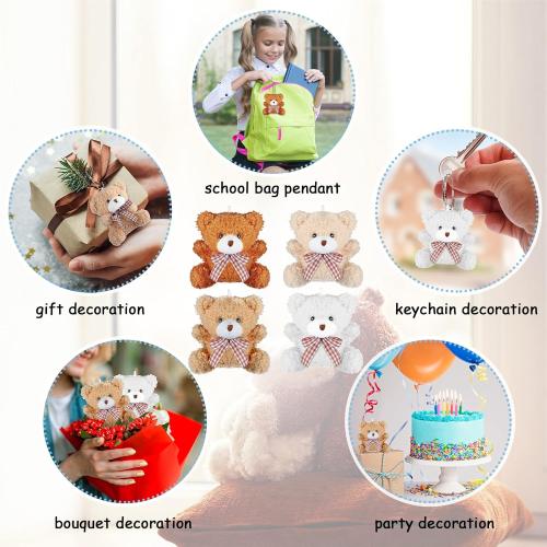 Zomiboo 12 Pcs 4 Inch Mini Bear Animal Plush Toys Soft Brown, Khaki, Apricot, White