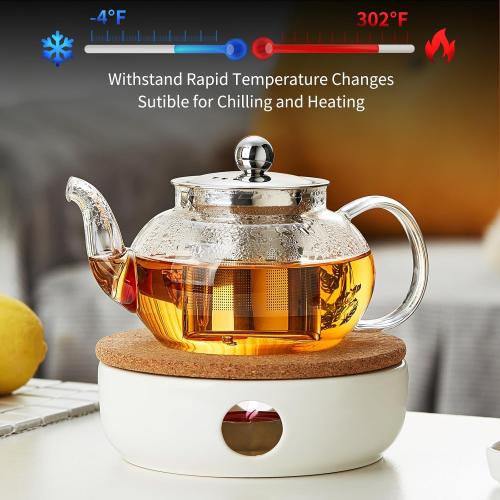 Glass Teapot with Removable Infuser, 20 oz/600ml Glass Tea Pot Small Borosilicate Tea Steeper Kettle with Loose Leaf Tea Strainer For Flower Blooming Tea, ClearTea Maker Pitcher