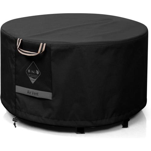 QH.HOME Fire Pit Cover Round Super Waterproof, 28 D X 16 H Outdoor Round Firepit Cover 600D Strong Tear Resistant, UPF 50  Fire Pit Covers Premium Fading Resistant for Outdoor Fire Pit - Black