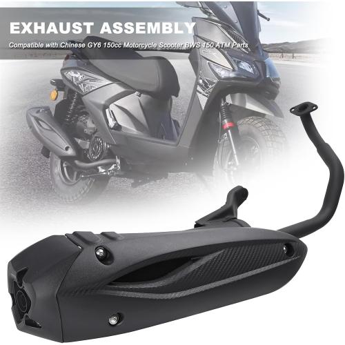 Mokuo Motorcycle Exhaust Assembly in Heavy Iron Material Compatible with Chinese GY6 125cc 150cc 4-Stroke Engine Scooter Moped RSZ 150cc,Xpro Bali 150