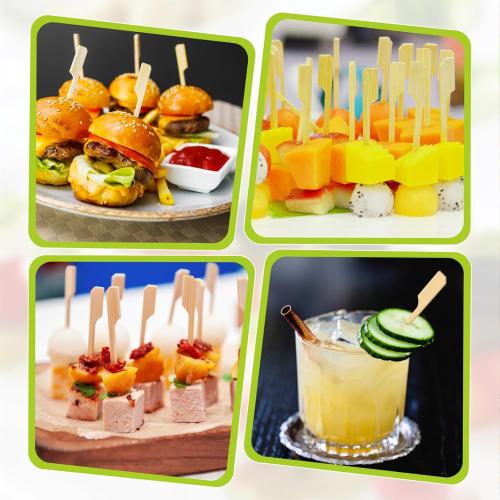 Cocktail Picks Bamboo Skewers for Appetizers, FATLODA Paddle Wooden Skewers, Fancy Flat Toothpicks for Appetizers, 4.7 IN Bamboo Sticks for Party Sandwich Fruit Charcuterie Boards Accessories