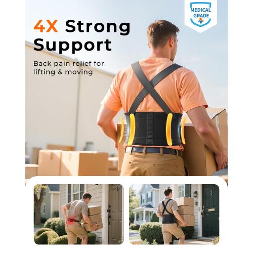 Medical-Grade Work Back Brace with Adjustable Shoulder Straps [Stronger Support & Breathable Mesh] Lower Back Support Belt for Men Women - Pain Relief for Lifting, Warehouse, Construction & Moving